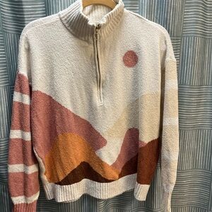 Cozy Beige and Pink Half-Zip Sweater